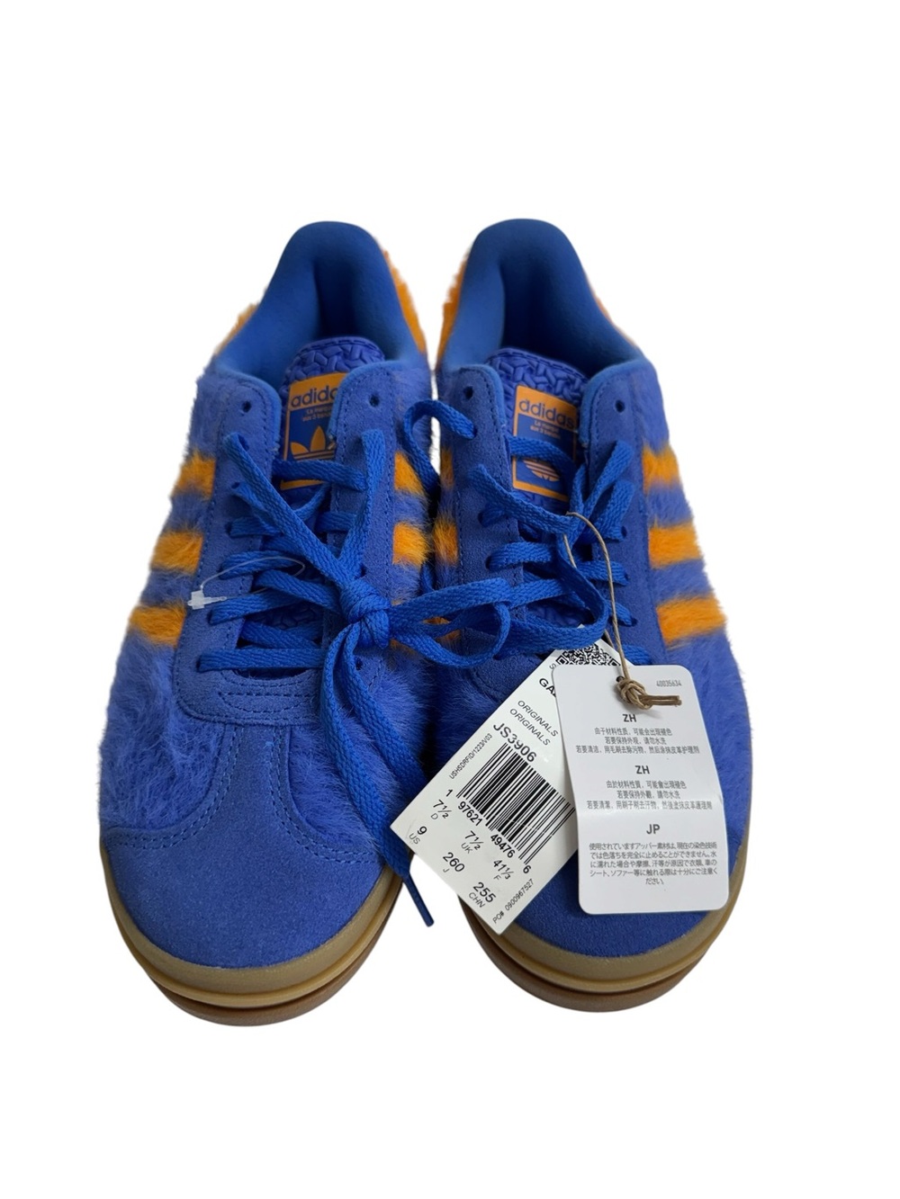 adidas Gazelle Bold W Blue with Orange Stripe Fuzzy Sneakers